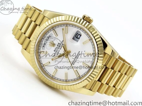 1224 Day Date 40 YG JDF 904L Steel White Stick Dial on President Bracelet VR3255 V3 (Gain Weight) Colorful 1373